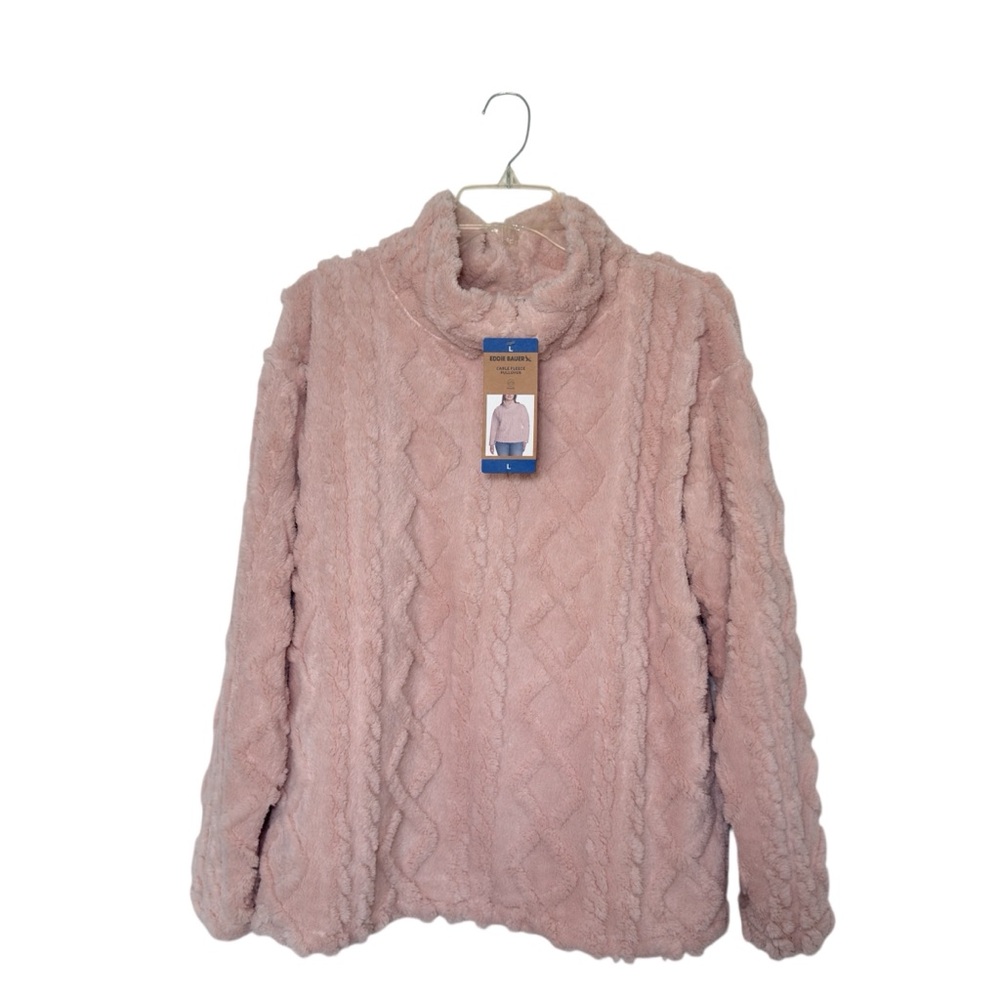 Eddie Bauer‎ Women Pink Large Cable Fleece Plush Textured Pullover Granola Fuzzy